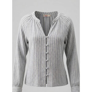 Faherty Women’s Large Blue White Striped Linen Blend Button Front Top Boho